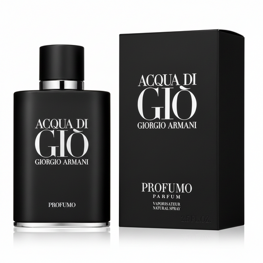 Black bottle and packaging of Acqua di Giò Profumo by Giorgio Armani